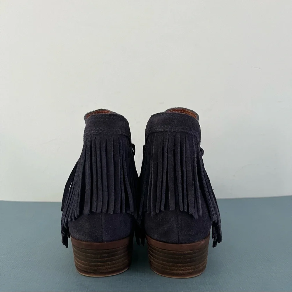 Lucky Brand Benji Blue Suede Fringe‎ Western Ankle Booties